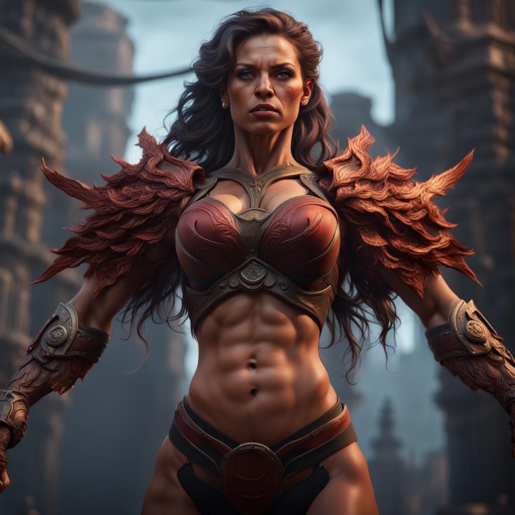 Muscular Woman in Detailed Fantasy Concept Art