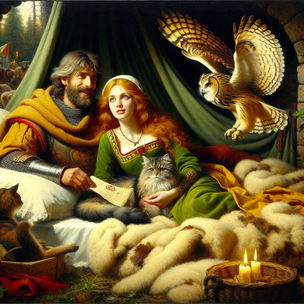 Knight and Shield Maiden Receive Scroll: Renaissance Paintin...