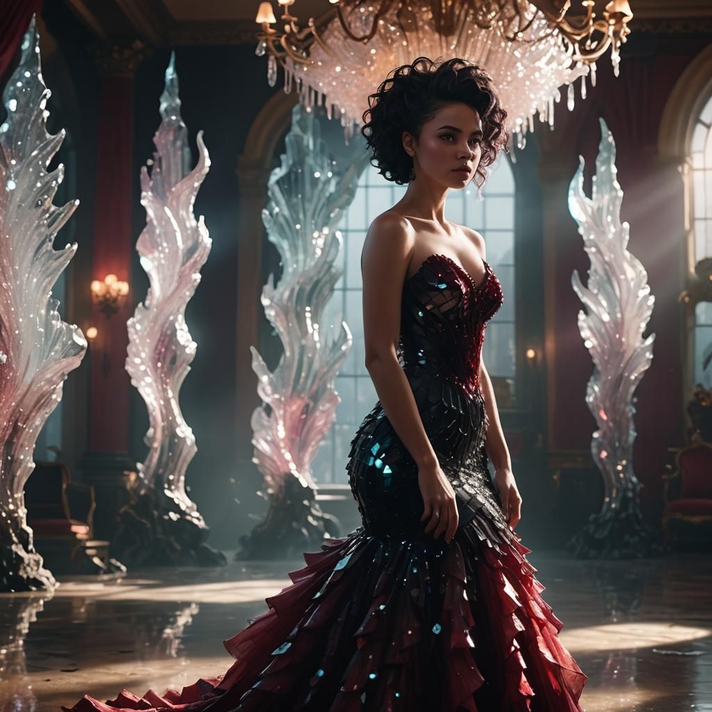 Crystal Dress in Grand Ballroom: Digital Art