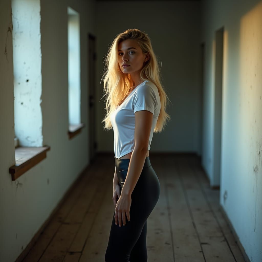 Blonde Woman in Latex: Cinematic Realism Portrait