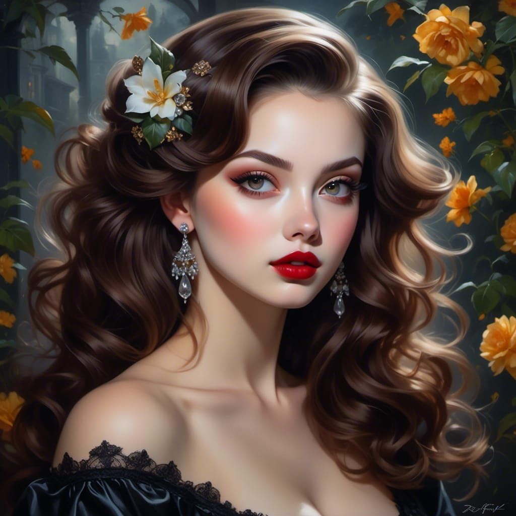 Gothic Oil Painting of a Latina Woman