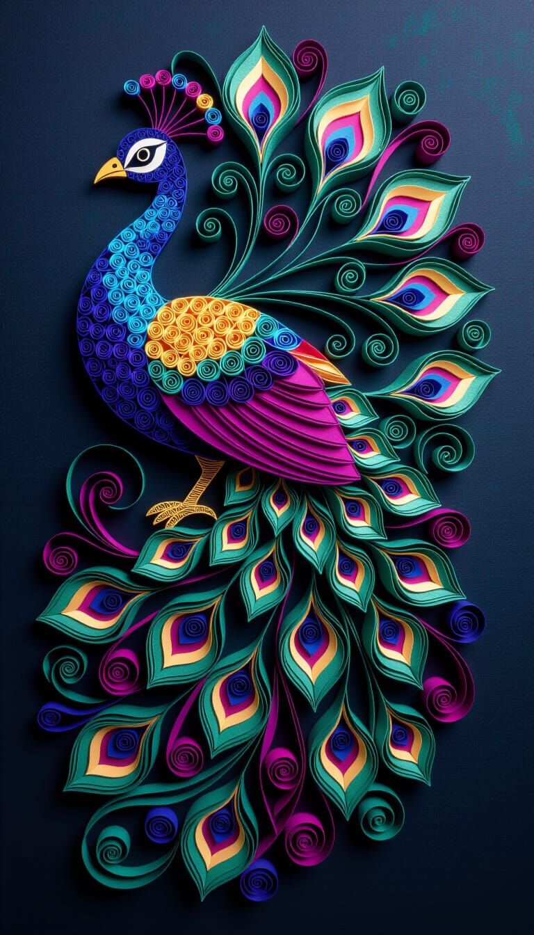 Vibrant Paper Quilled Peacock Art