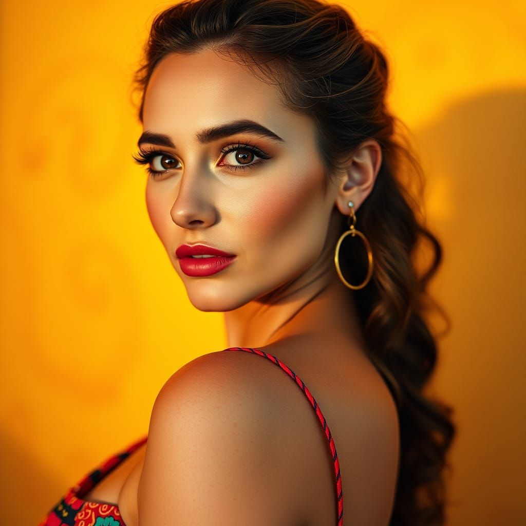 Stunning Curvy Woman in Summer Dress with Golden Glow