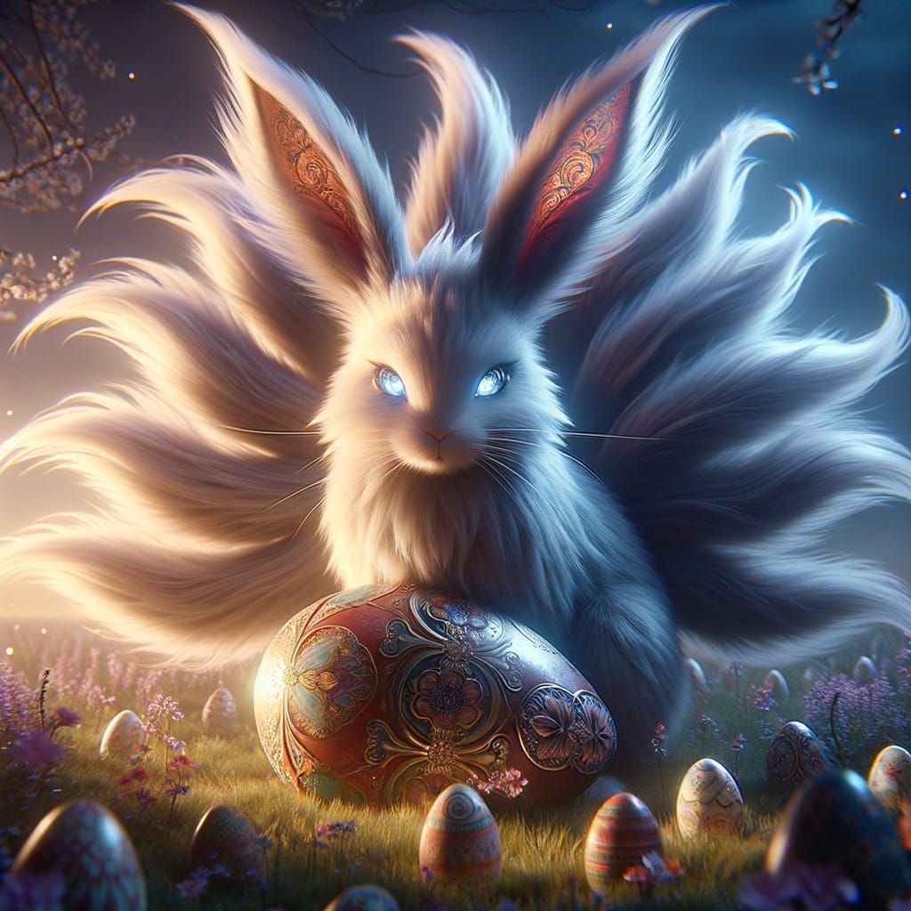Surreal Nine-Tailed Easter Rabbit Spirit in Twilight