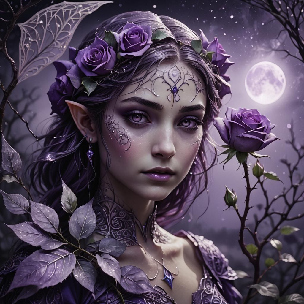 Glowing Purple Rose Elf in Cinematic Lighting