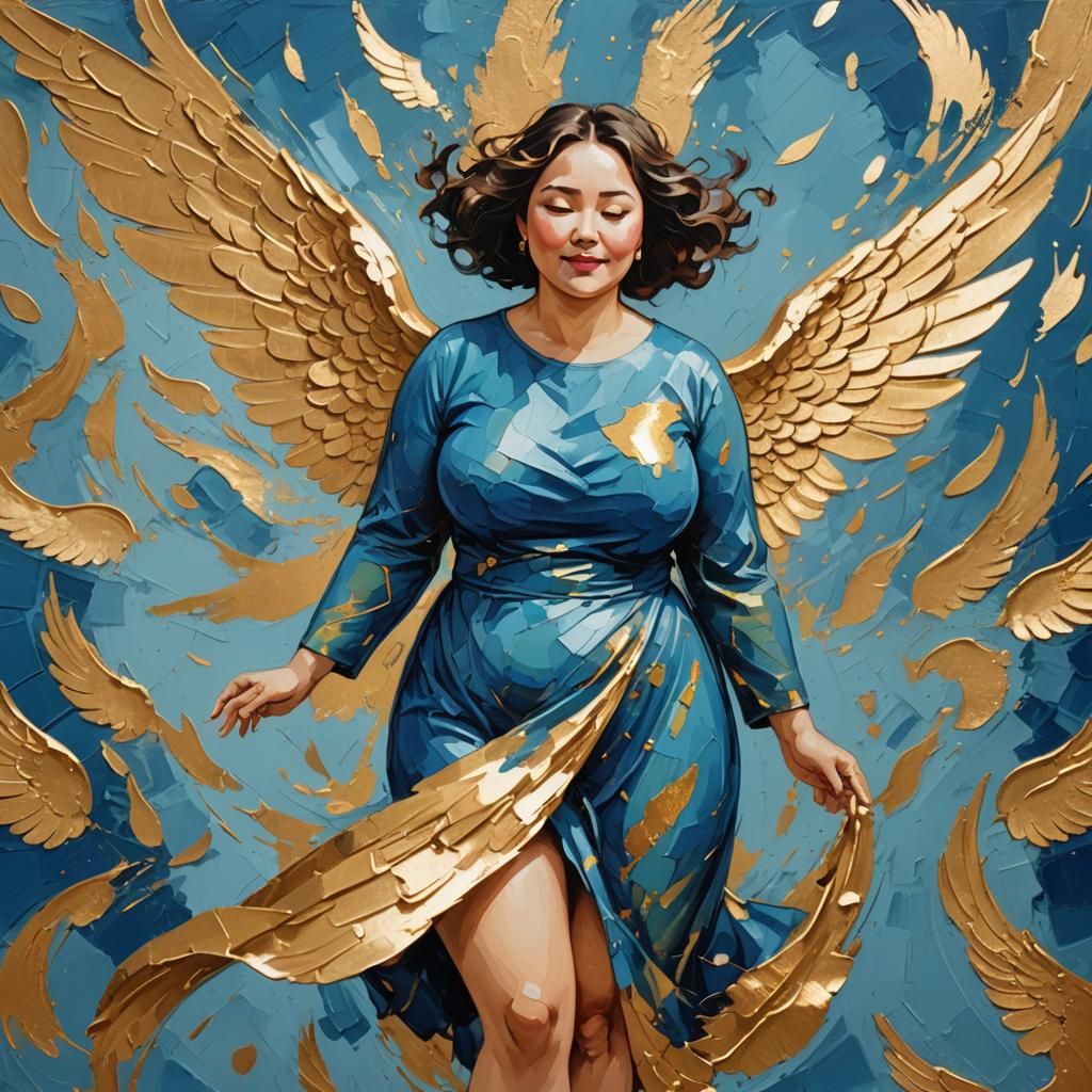 Vibrant Abstract Portrait of Winged Woman