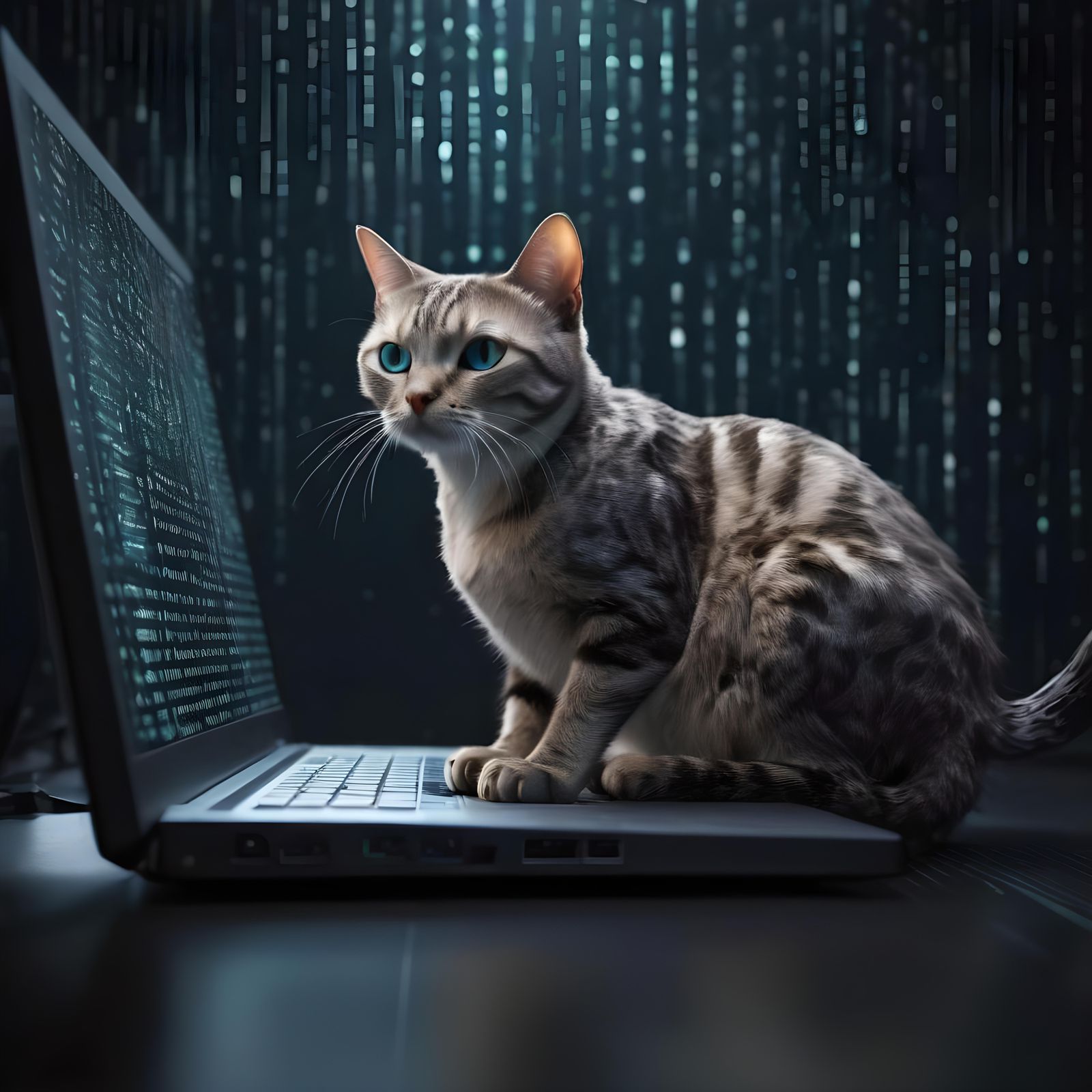 Fantasy Cat Surfing the Dark Web in Binary Dream