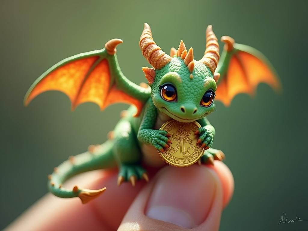Cute Green Dragon Protecting Gold Coin