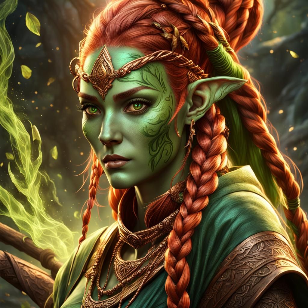 Green-Skinned Wood Elf Monk in Detailed Matte Painting