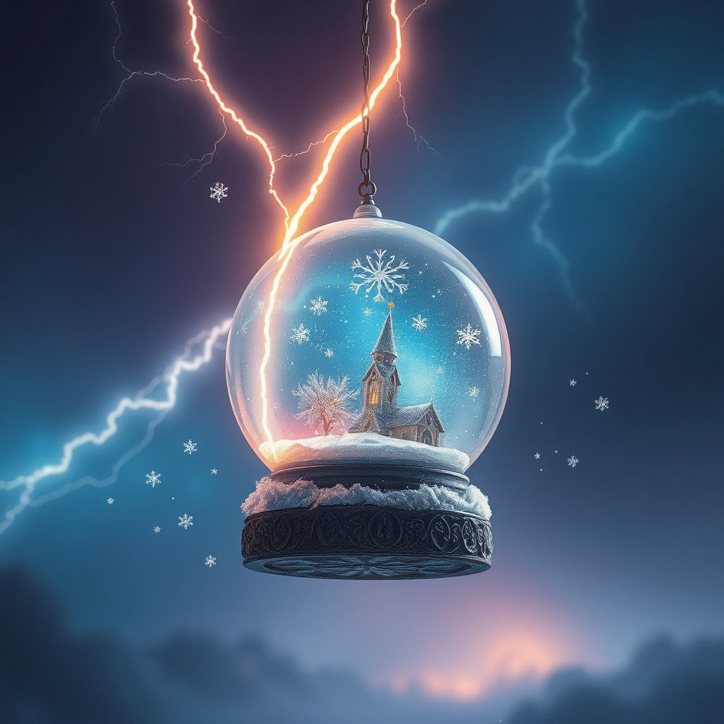 Snow Globe Lit by Lightning, Matte Painting Style