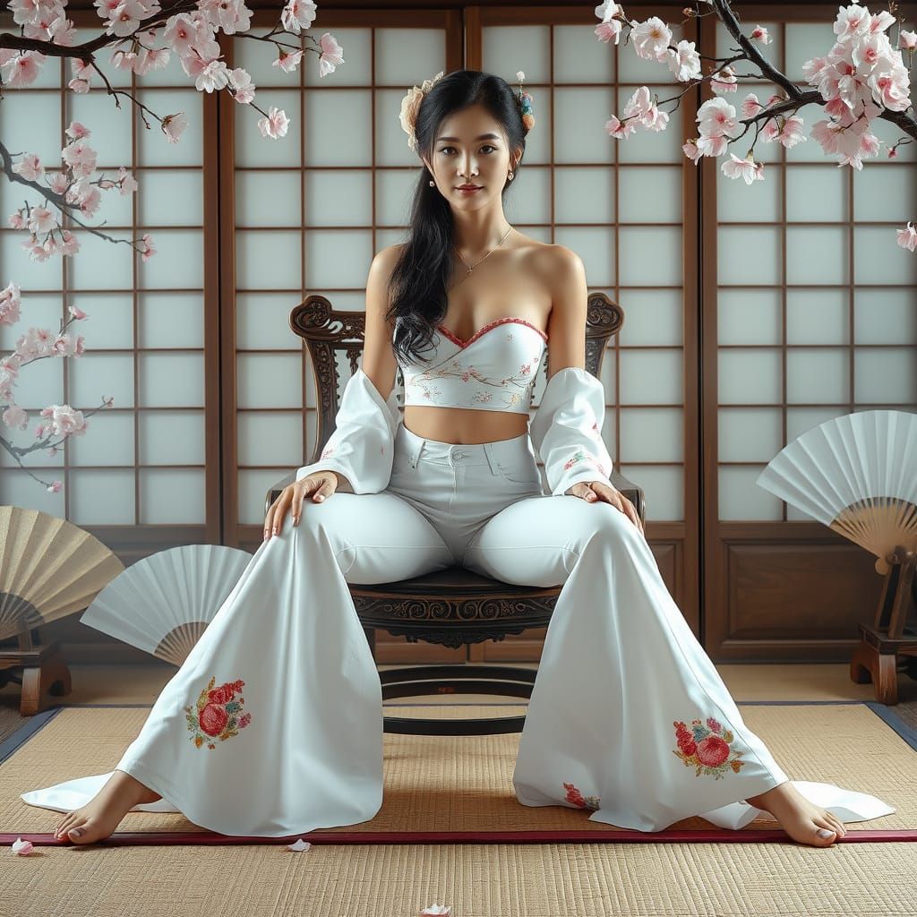 Geisha in Modern Attire Amidst Tradition