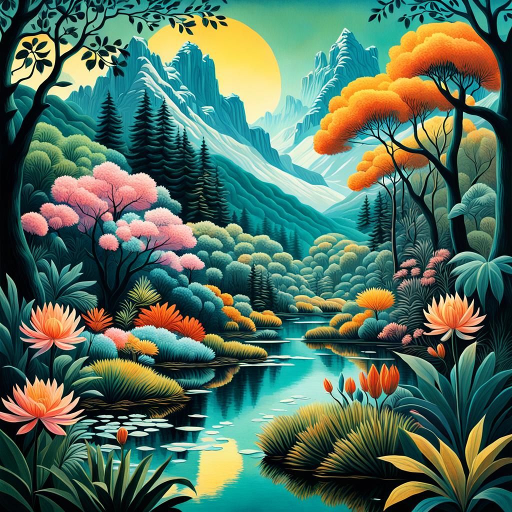 Mystical Dreamscape with Mythological Creatures