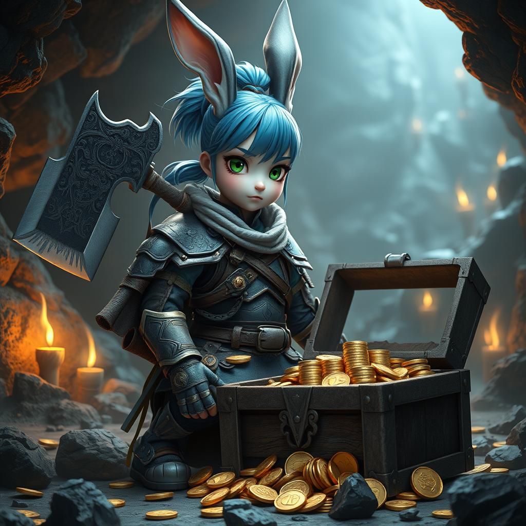 Rabbit Girl Guardian of Treasure, in 3D Anime Style