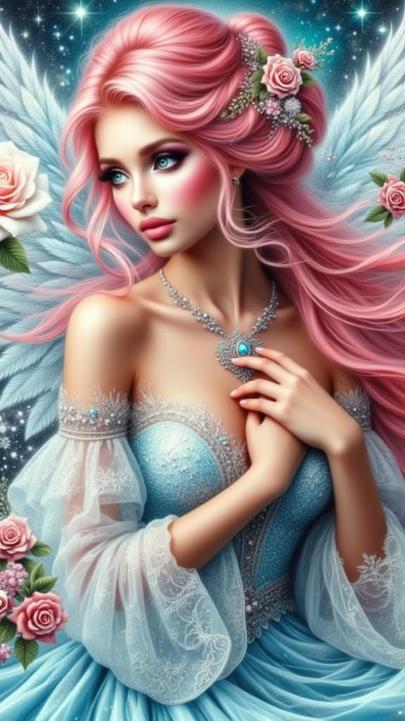 Ethereal Woman in Art Nouveau Evening Gown