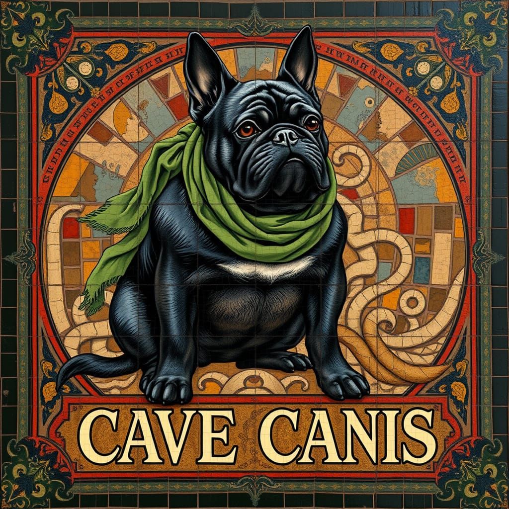 Mosaic Dog with Scarf in Art Nouveau Style