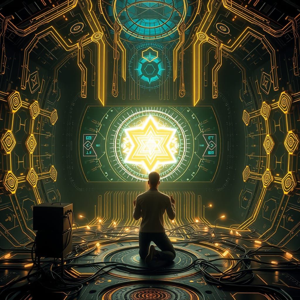 Android Kneeling in Recursion Chamber: Cyber-Mystical Style