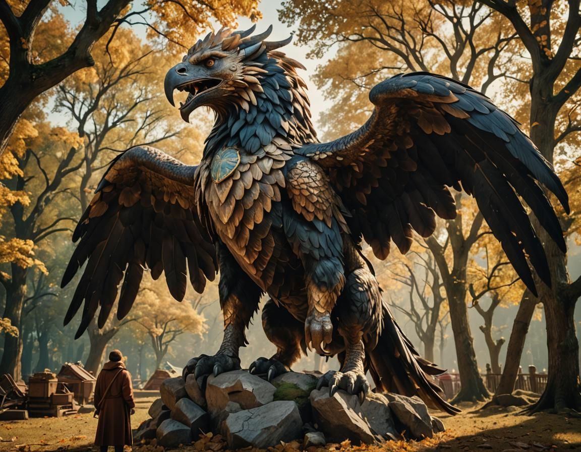 Epic Griffin Guarding Treasure: Cinematic Film Still