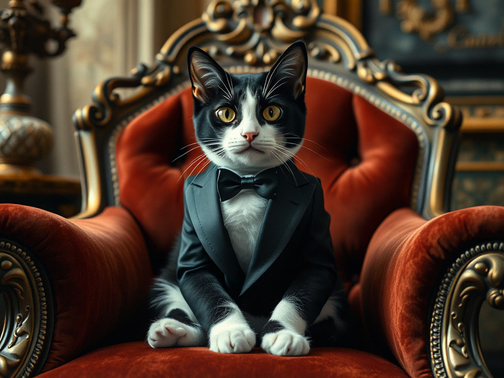 Dapper Tuxedo Cat in Art Nouveau Style