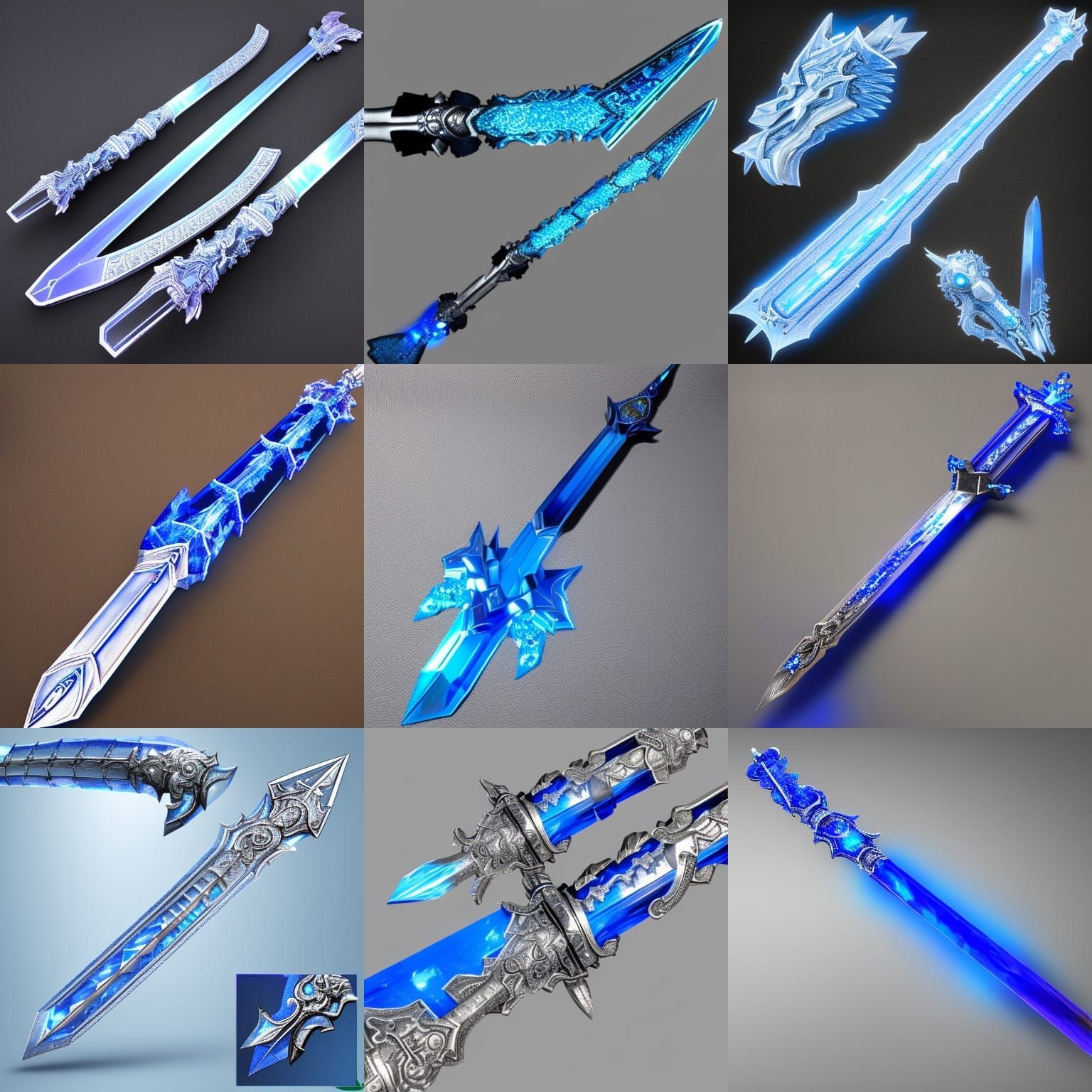 Detailed Blue Crystal Sword in Fantasycore Style