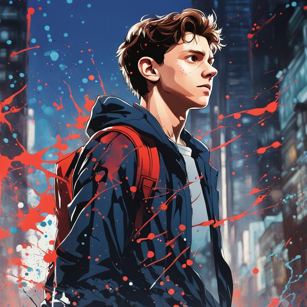 Tom Holland Graffiti Art in Anime Style