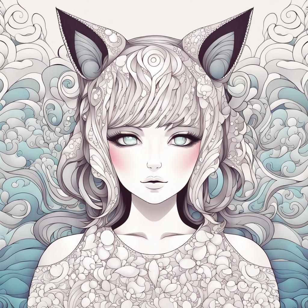 Anime Girl with Cat Features in Abstract Style