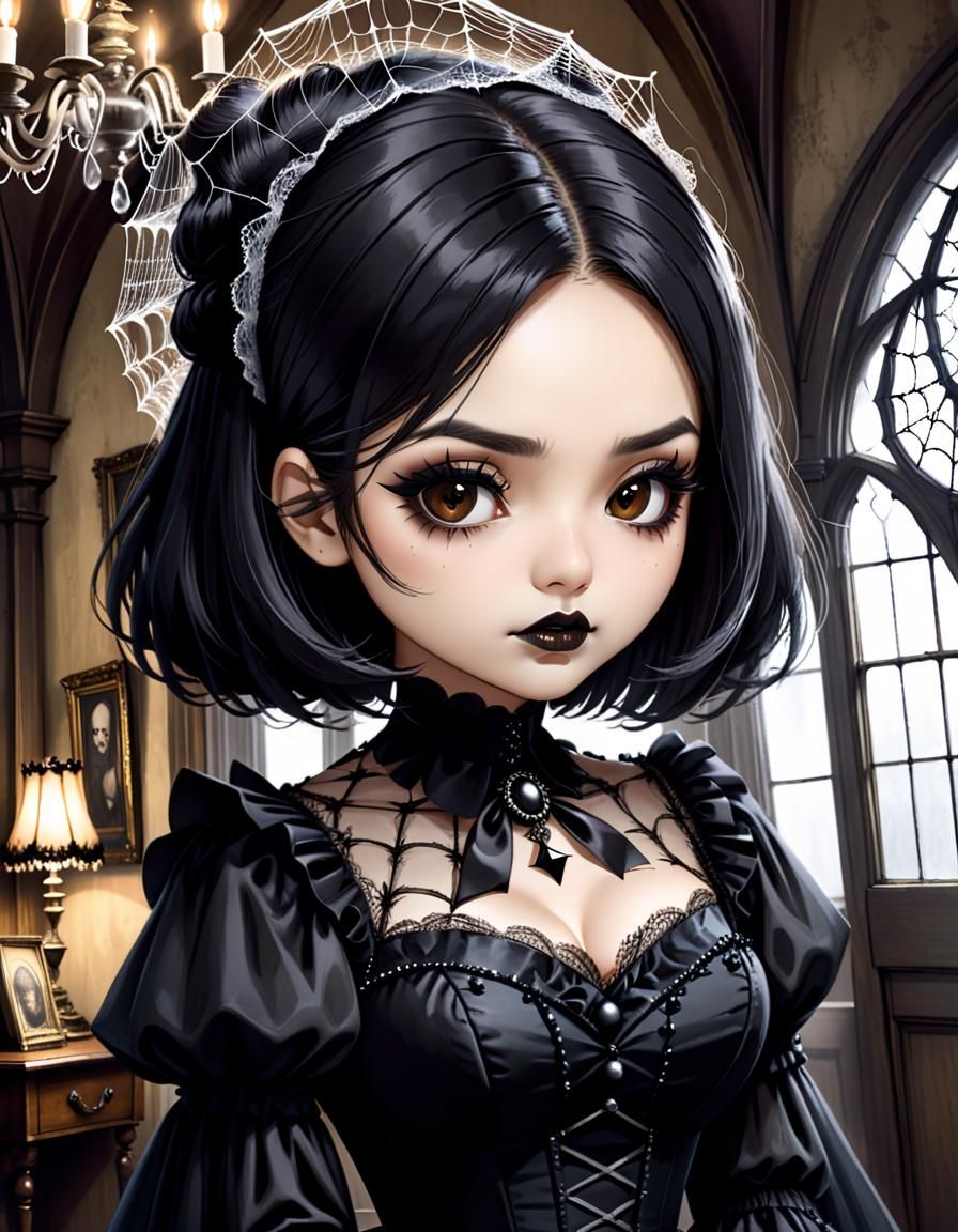 Creepy Chibi Girl in Gothic Victorian Style