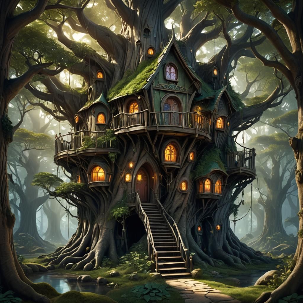 Elven Treehouse: Art Nouveau Meets Futuristic Design