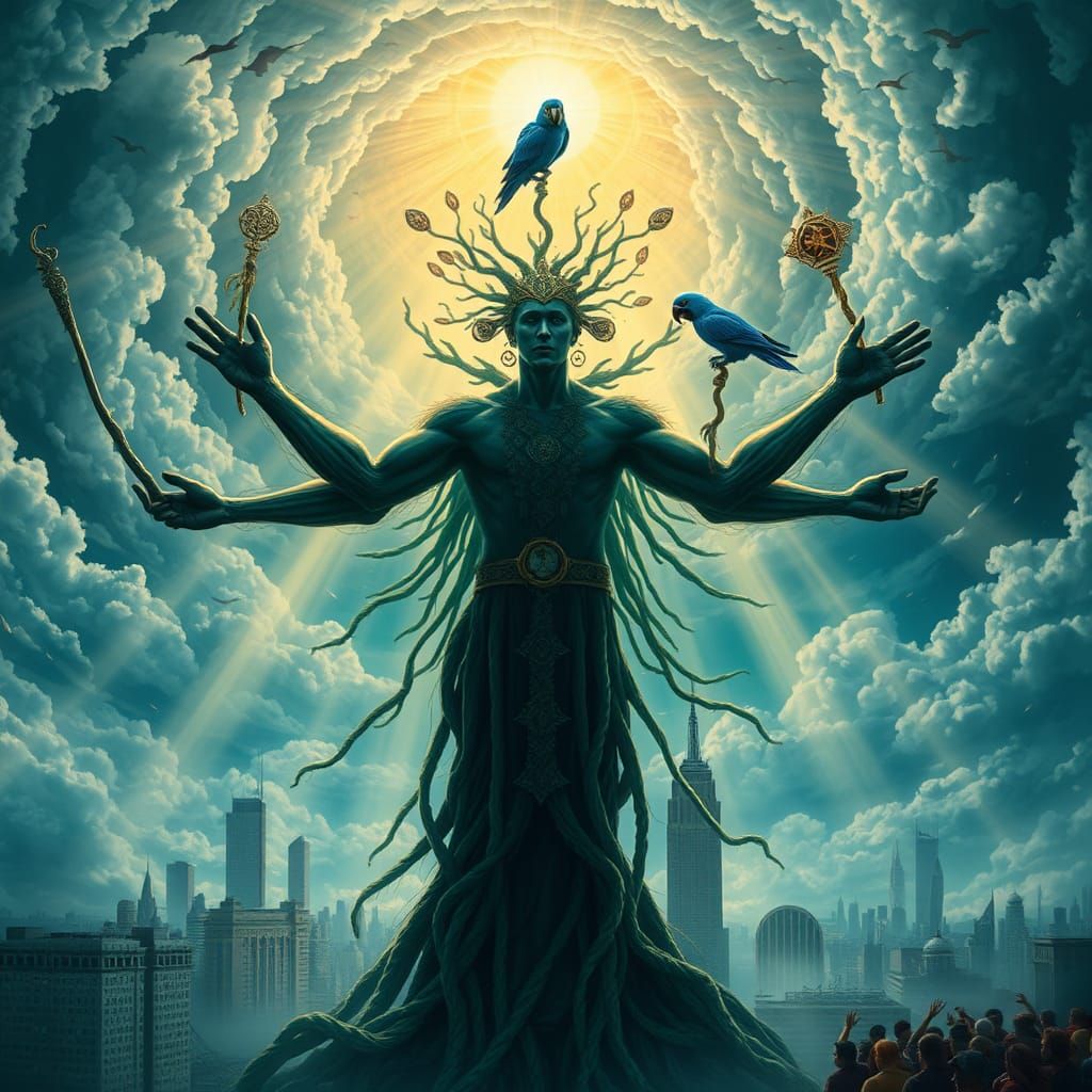 Ethereal Leopard Shaman in Flooded New York City