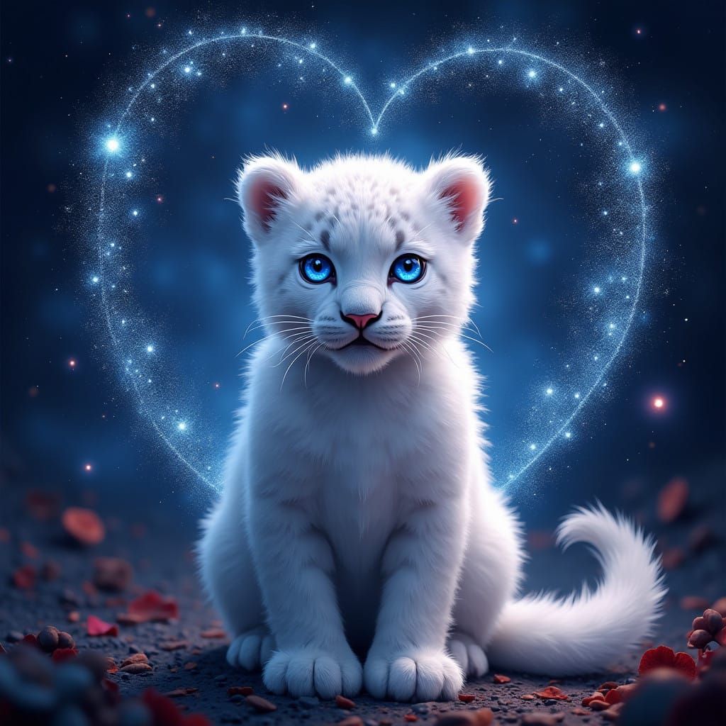 Majestic Leopard Cub in Glittering Heart-Shaped Border, Unde...