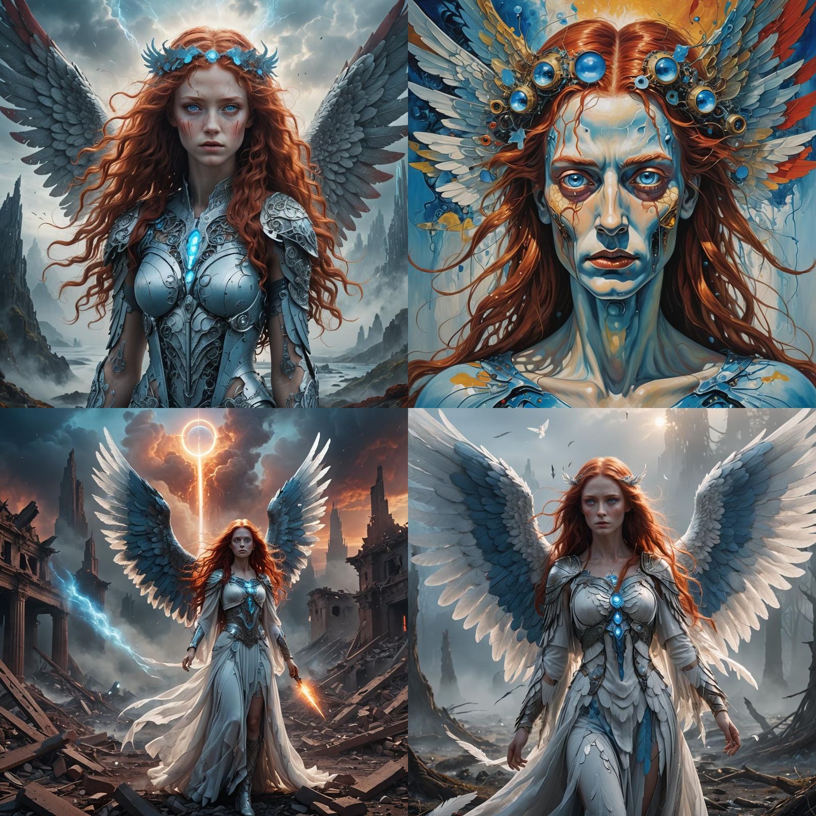 Cybernetic Angel in Apocalyptic Landscape