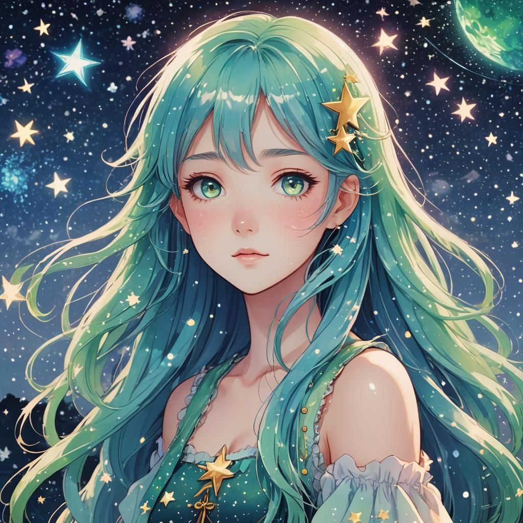 Cute Anime Girl in Sea of Stars Illustration