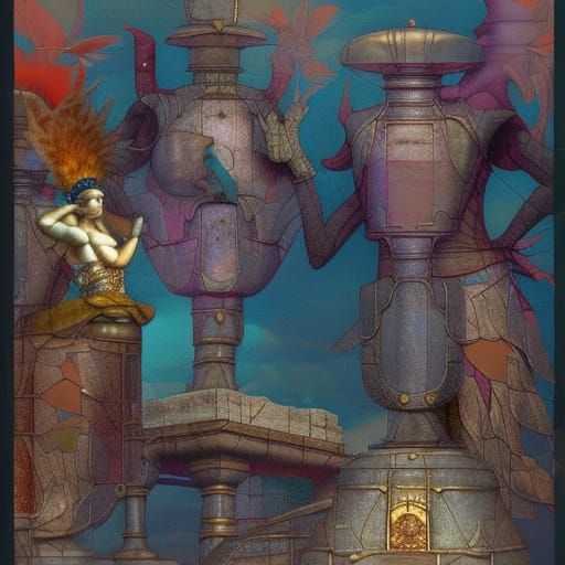 Luminescent Totem Abstract in Detailed Matte Style