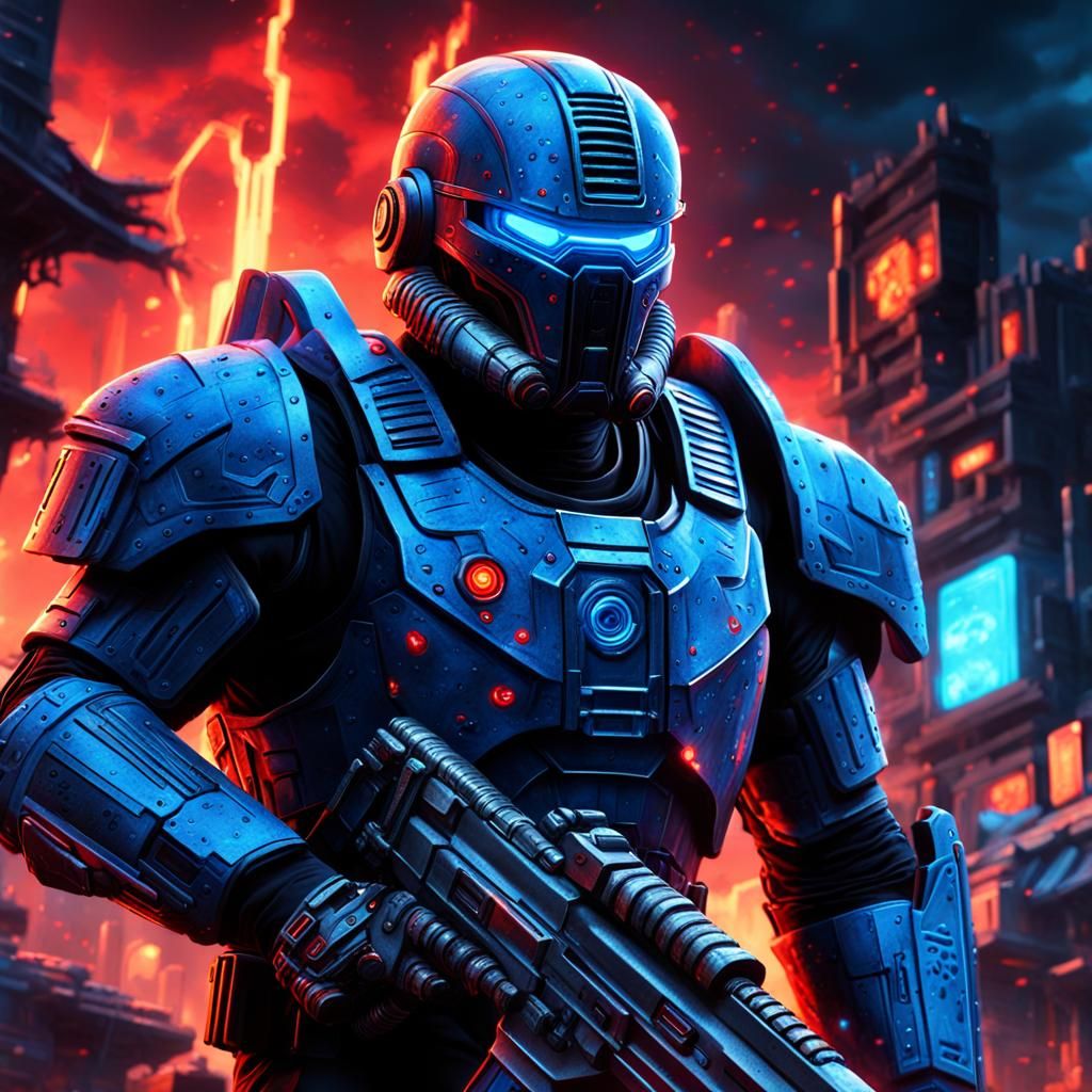 Soldier and Villain in a Vibrant Digital Painting