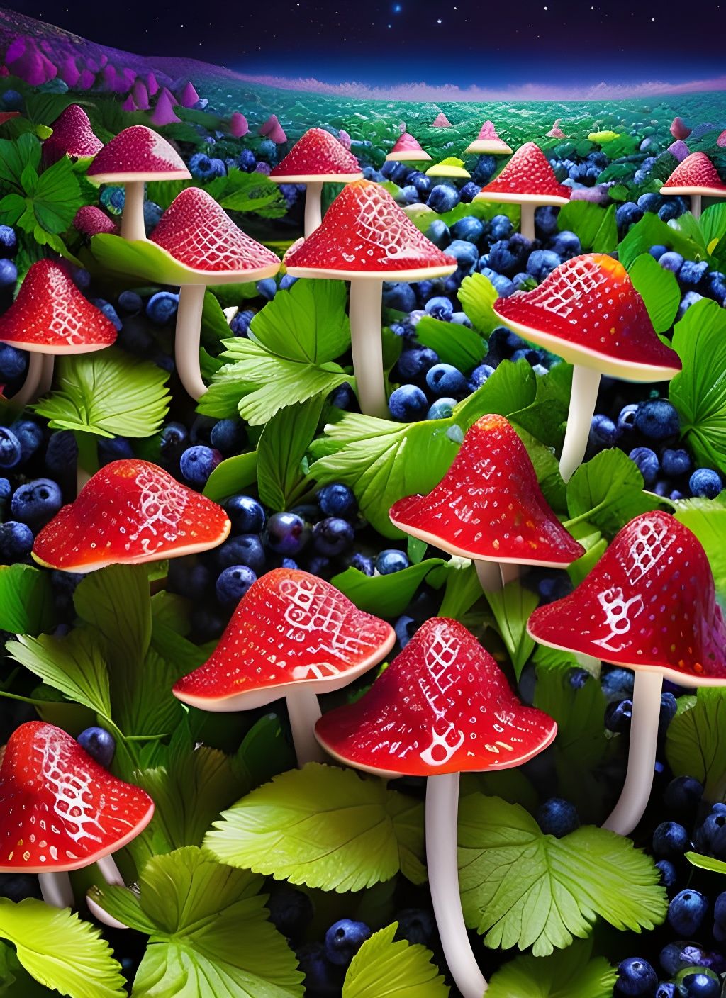 Bioluminescent Mushrooms in Silver Blueberry Mountain