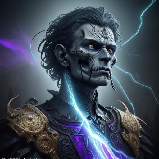 A metallic human vampire skull adorned with hanging fibre optic wires, rendered in the style of Jason de Graaf and James...