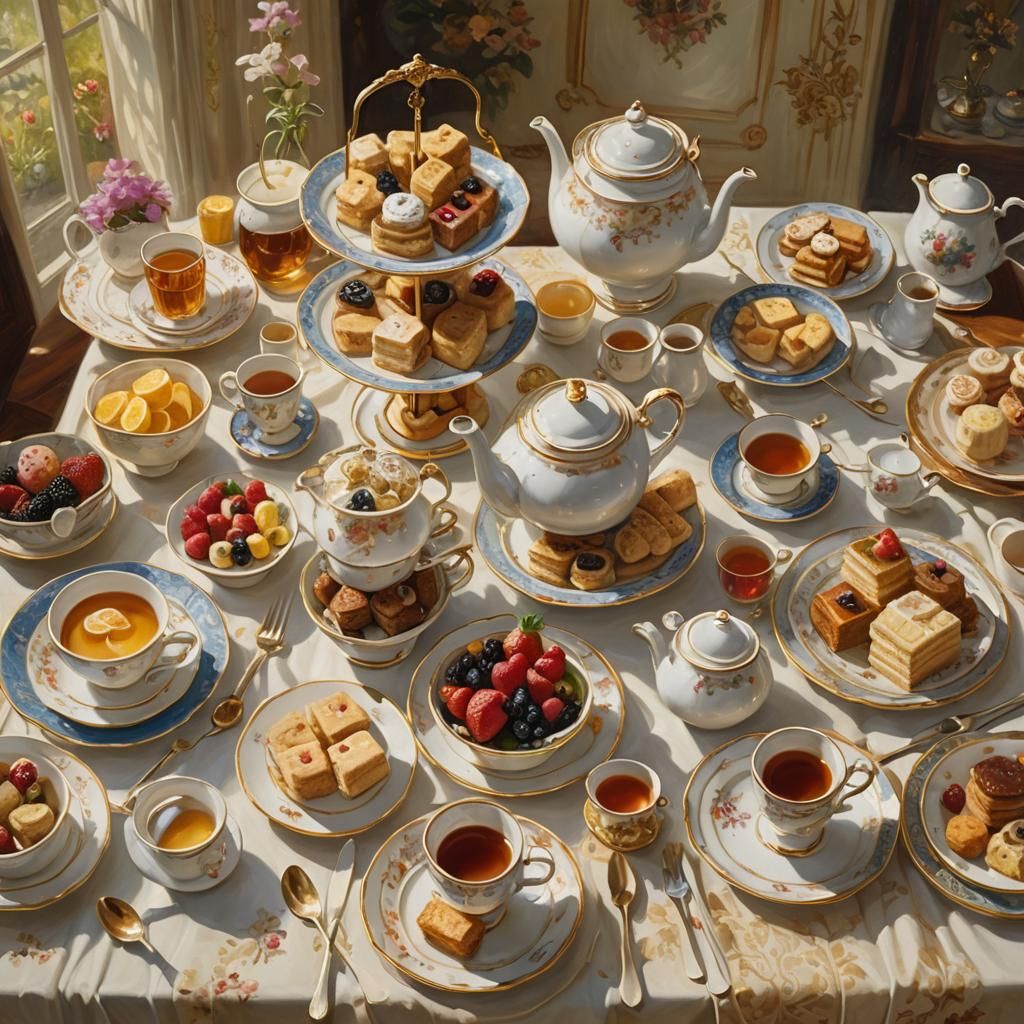 English High Tea Still Life as Oil Painting