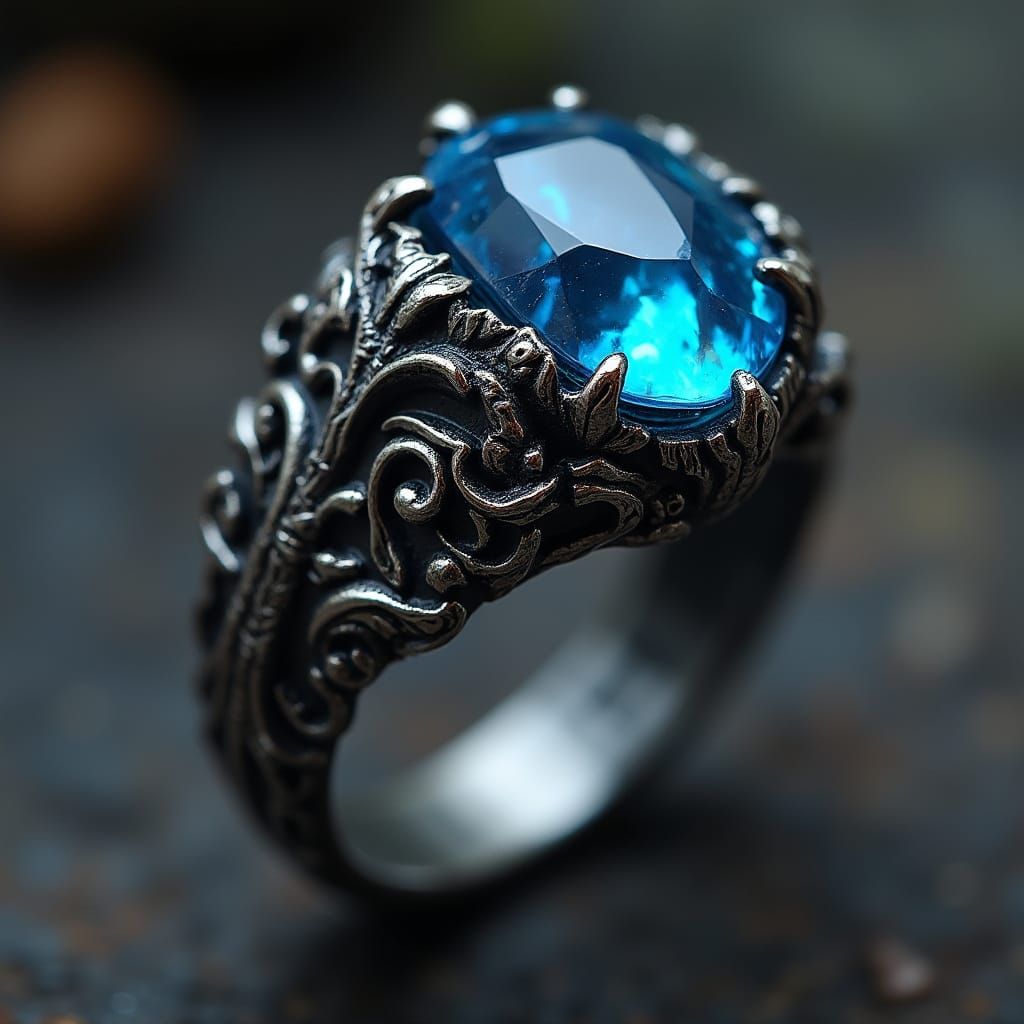 Elven Ring with Glowing Gemstone in Fantasy Art Style