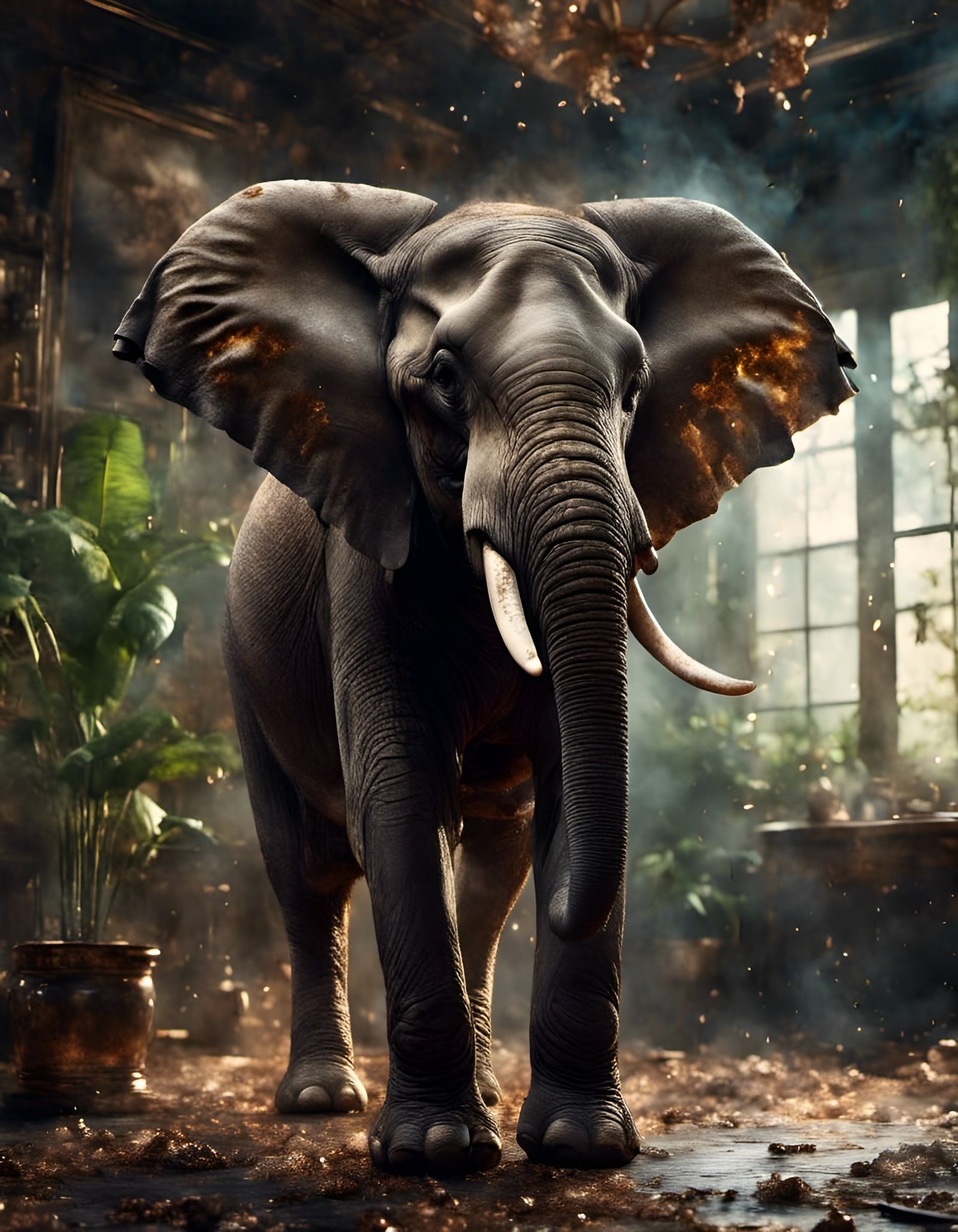 Surreal Elephant in Stark White Room