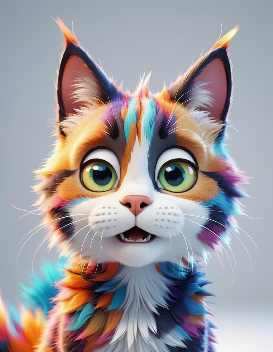Shocked Cartoon Cat in Pixar Style 3D Art