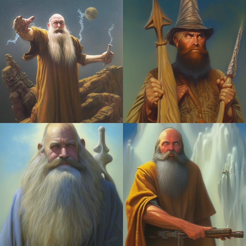 Wizard Among Guardians in Oil Painting Style
