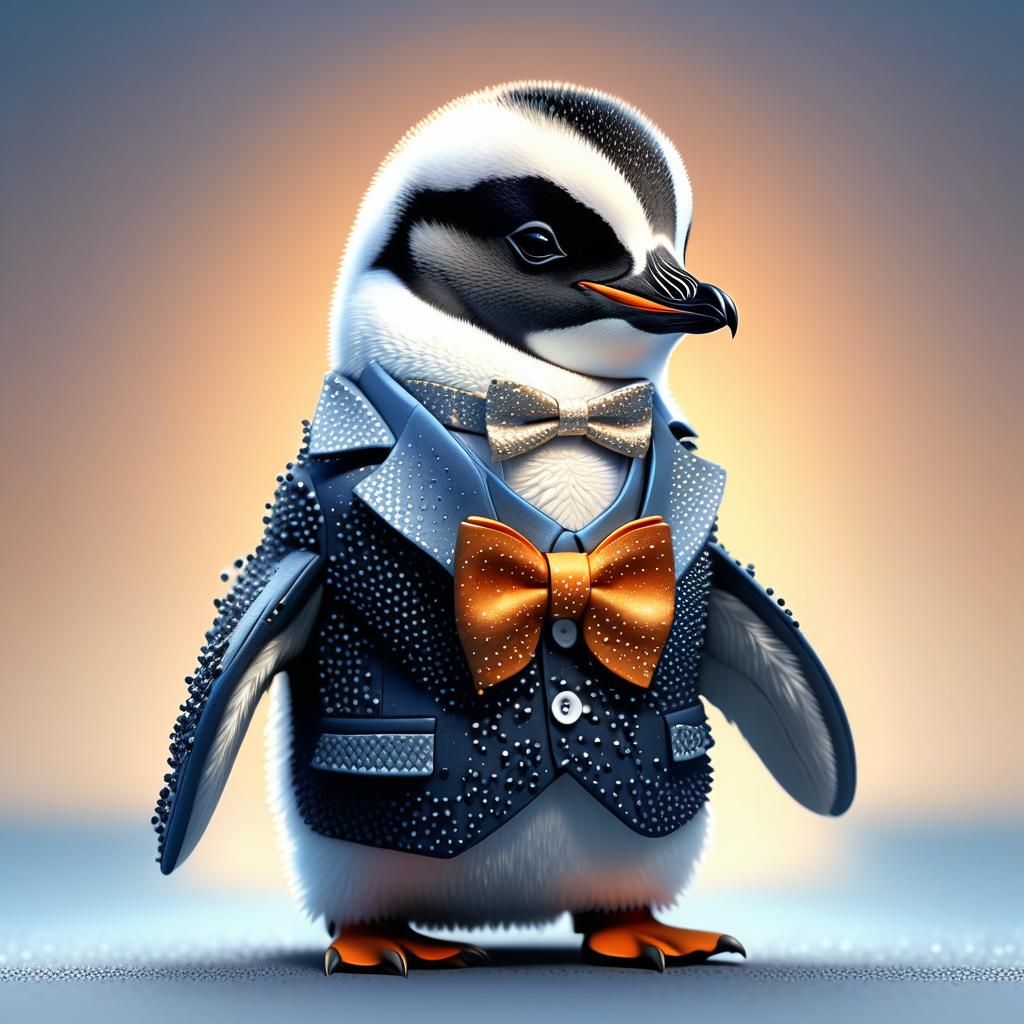 Baby Penguin in Suit: Fantasy Digital Painting