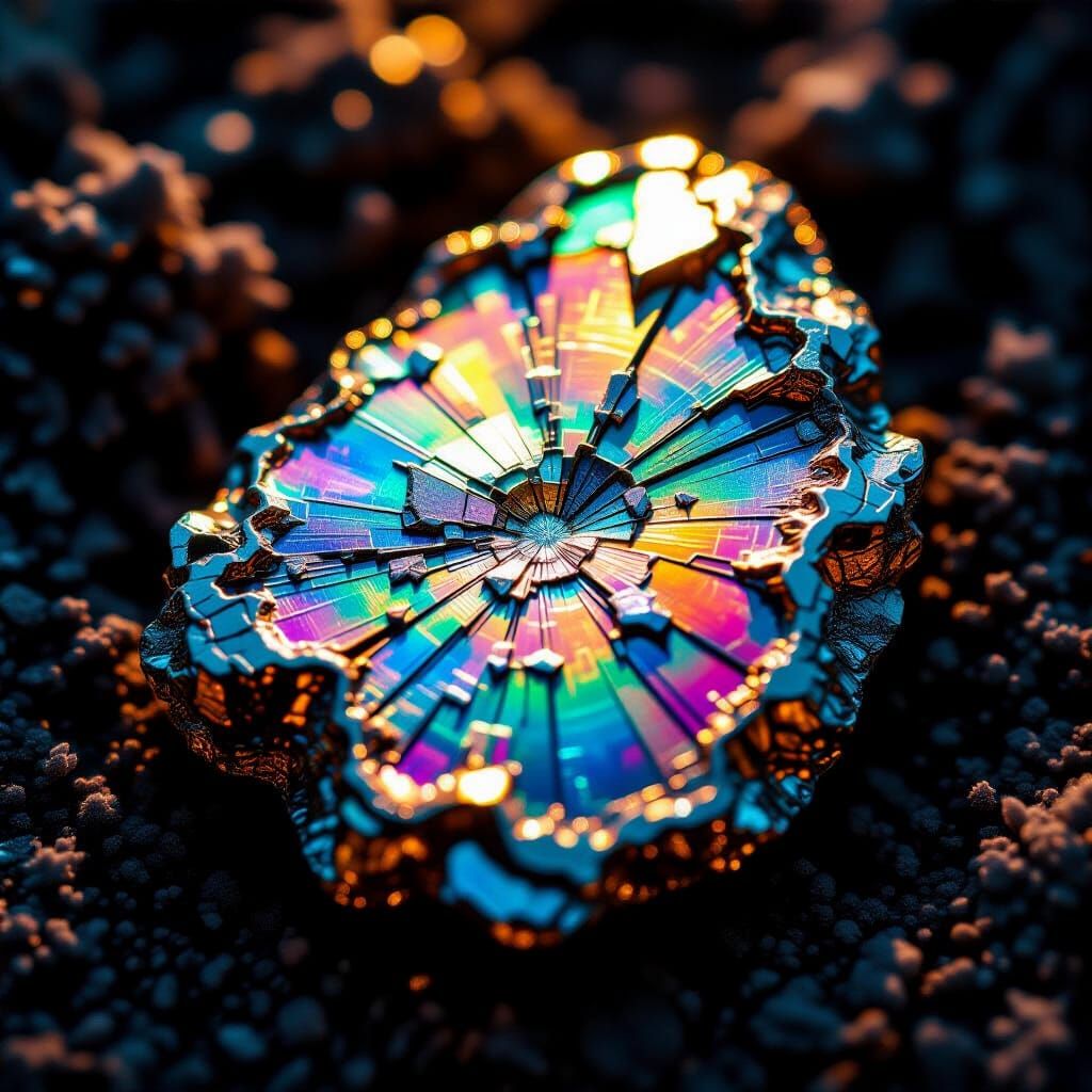 Iridescent Fossil Artifact in Macro Photography