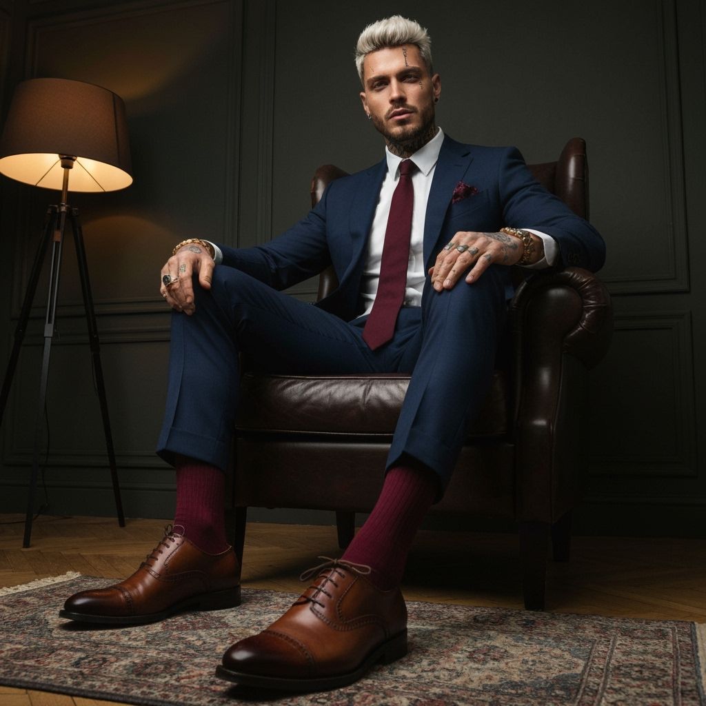 Confident Man in Navy Suit, Hyperrealistic Portrait