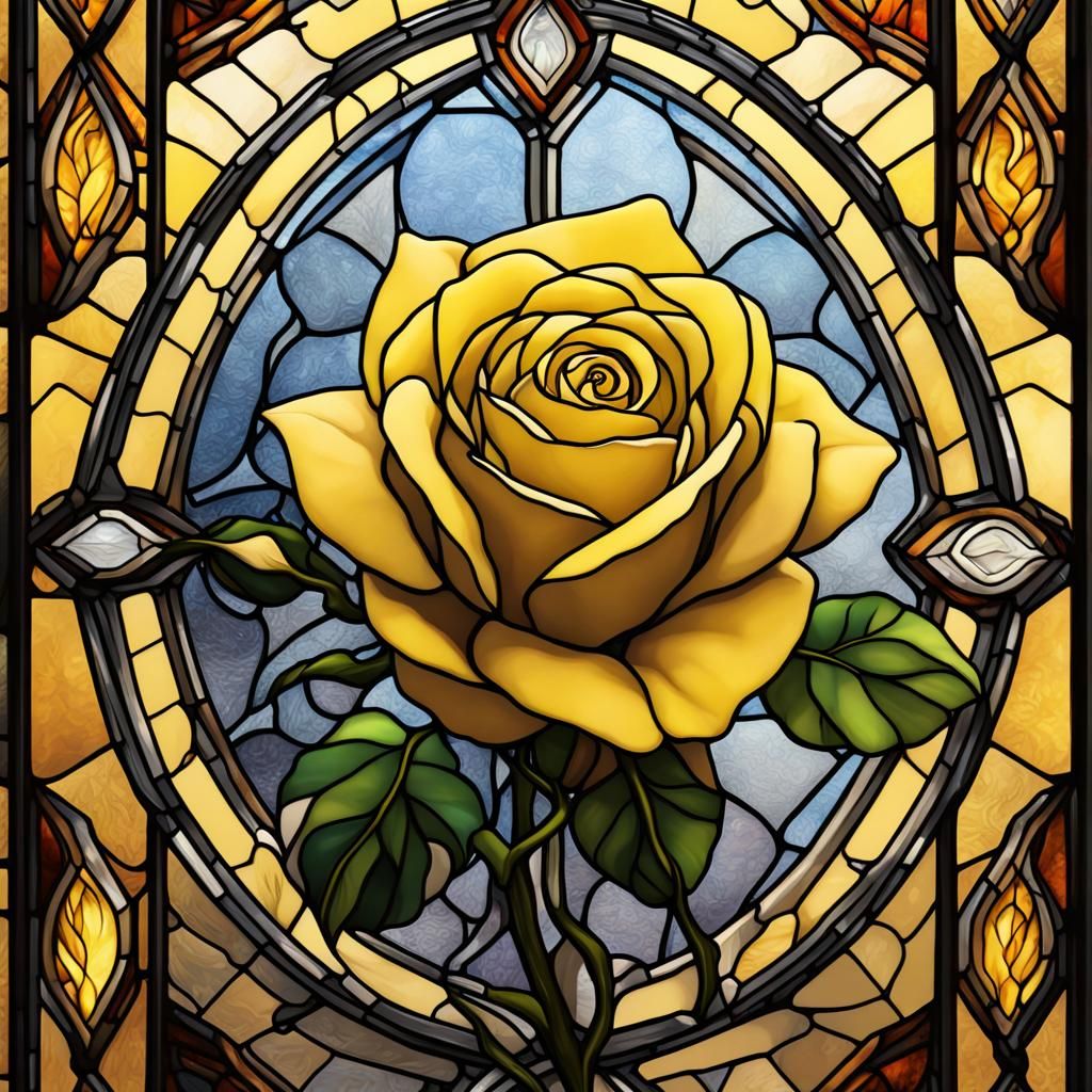 Stained Glass Yellow Rose: Detailed Matte Painting