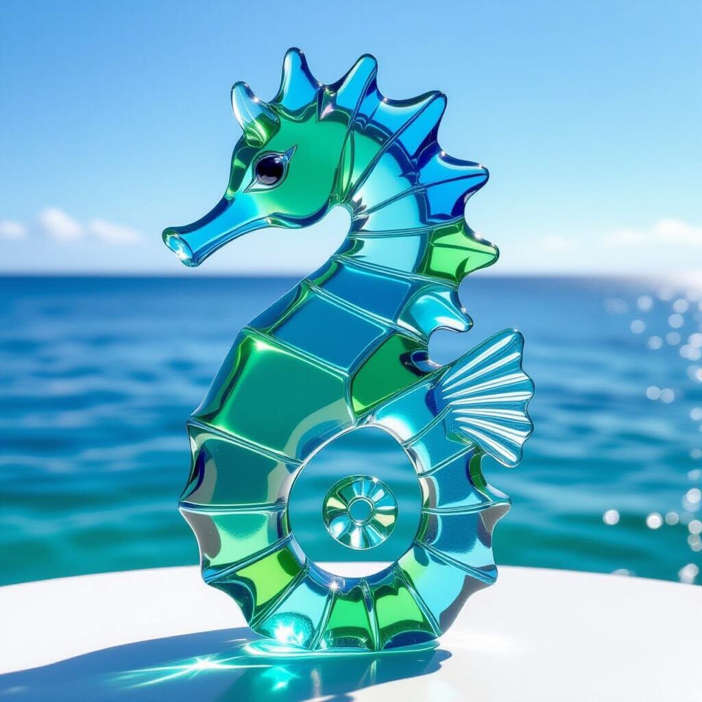 Iridescent Sea Glass Seahorse Sculpture
