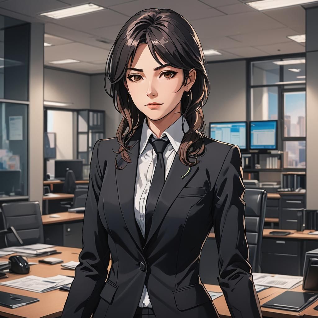 Confident Anime Lawyer in Modern Office