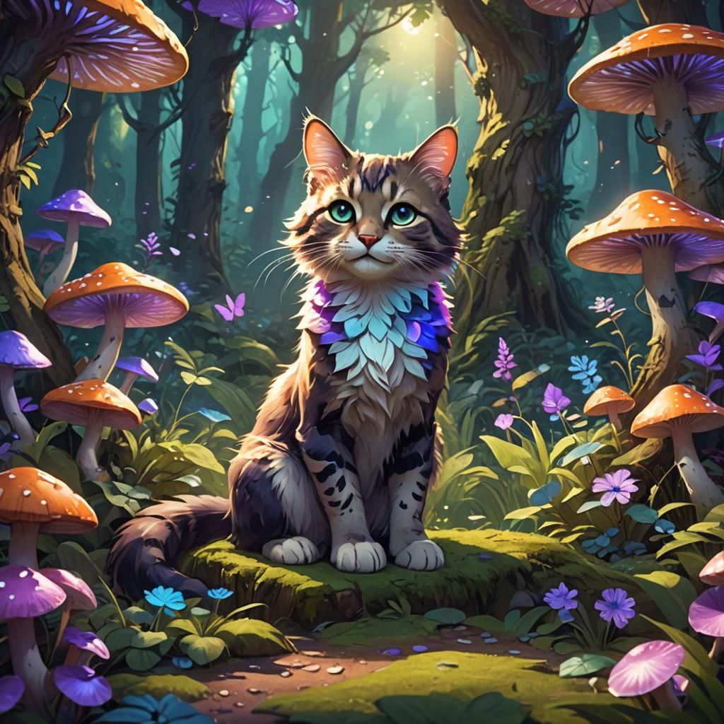 Enchanting Anthro Cat in Magical Forest Concept Art