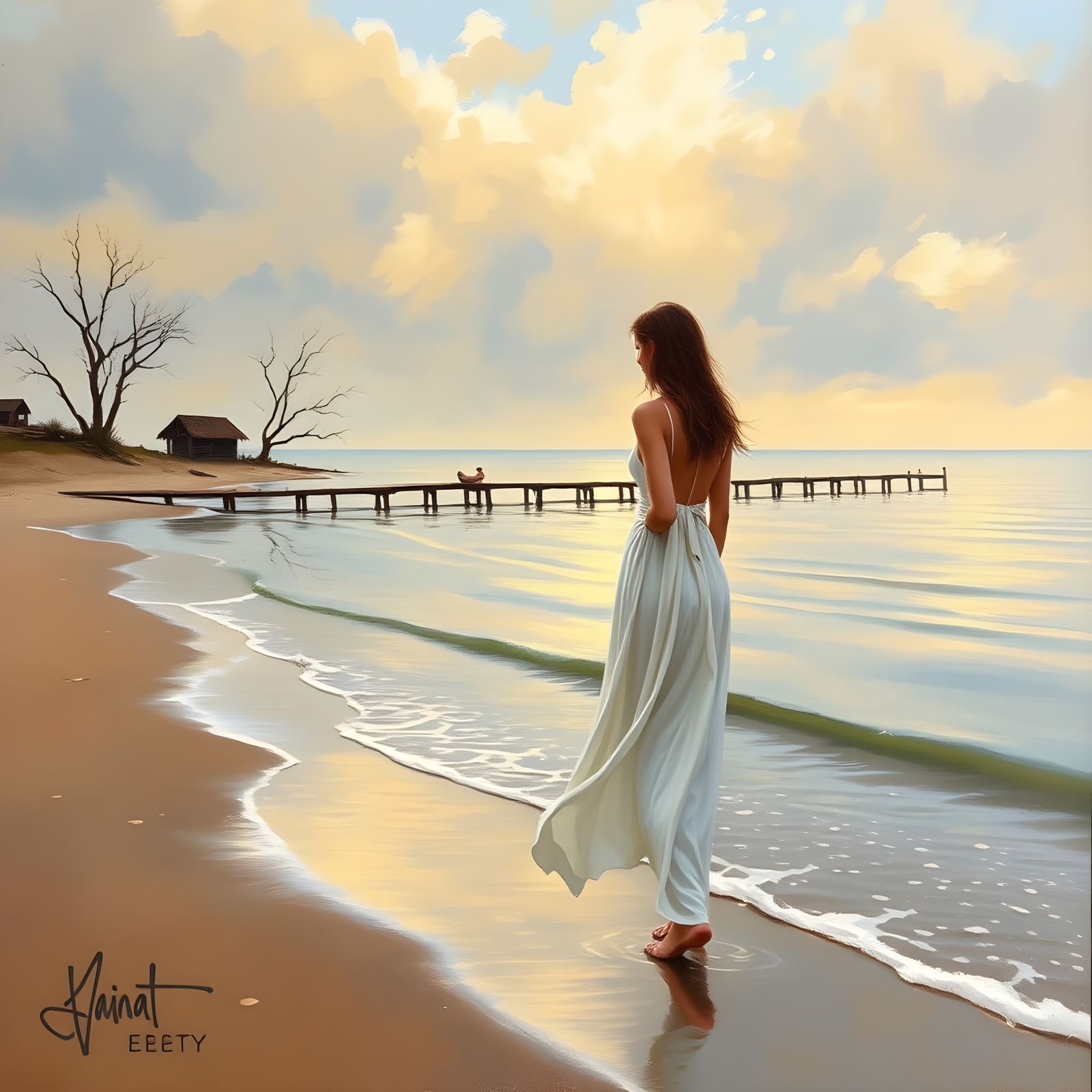 Serene Beach Scene with Gentle Waves and Tranquil Atmosphere