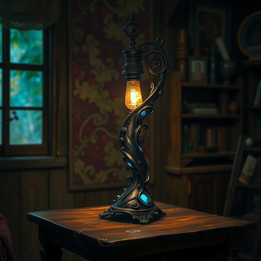 Ornate Lamp with Swirling Patterns in Fantasy Illustration S...