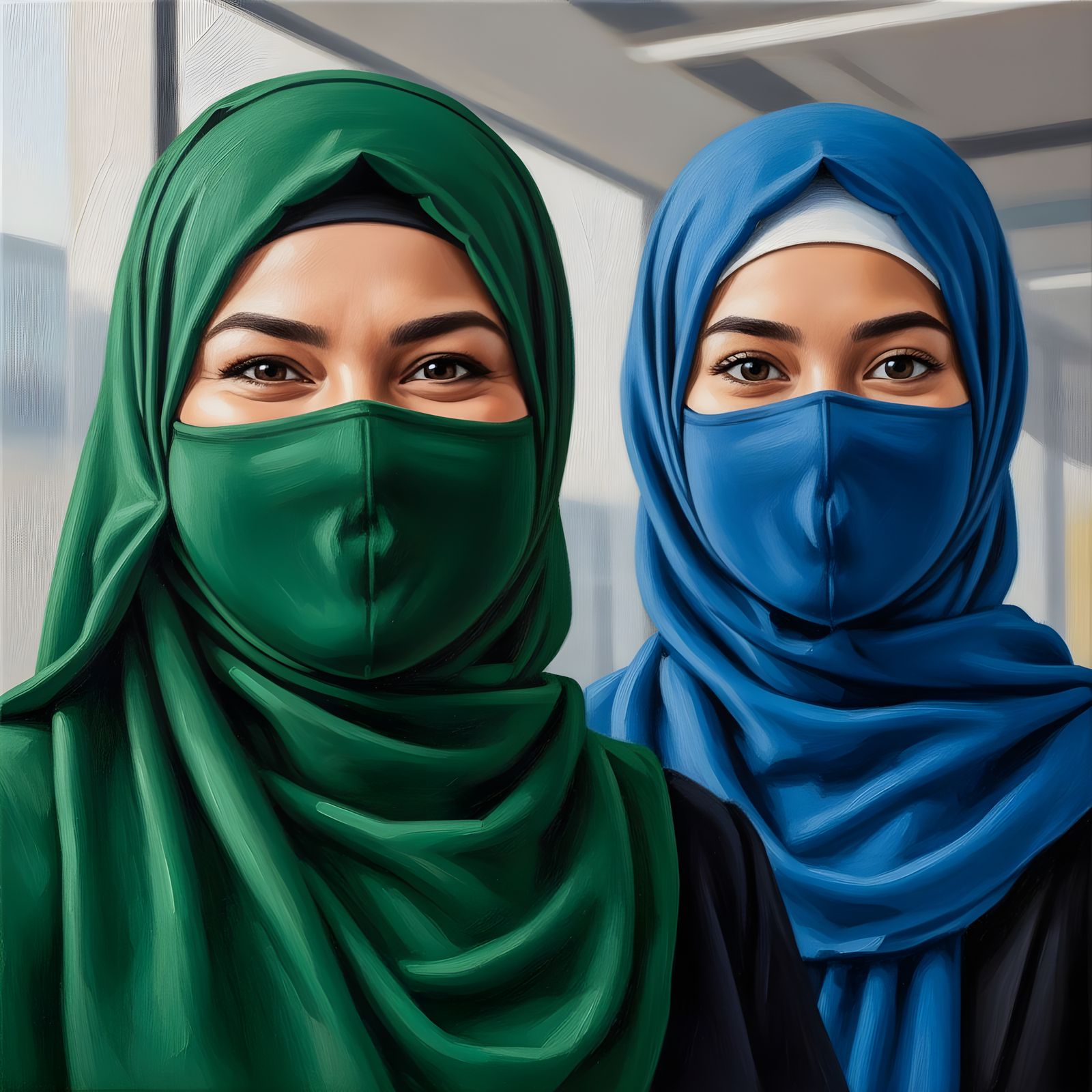 Confident Women in Hijab Portrait Painting